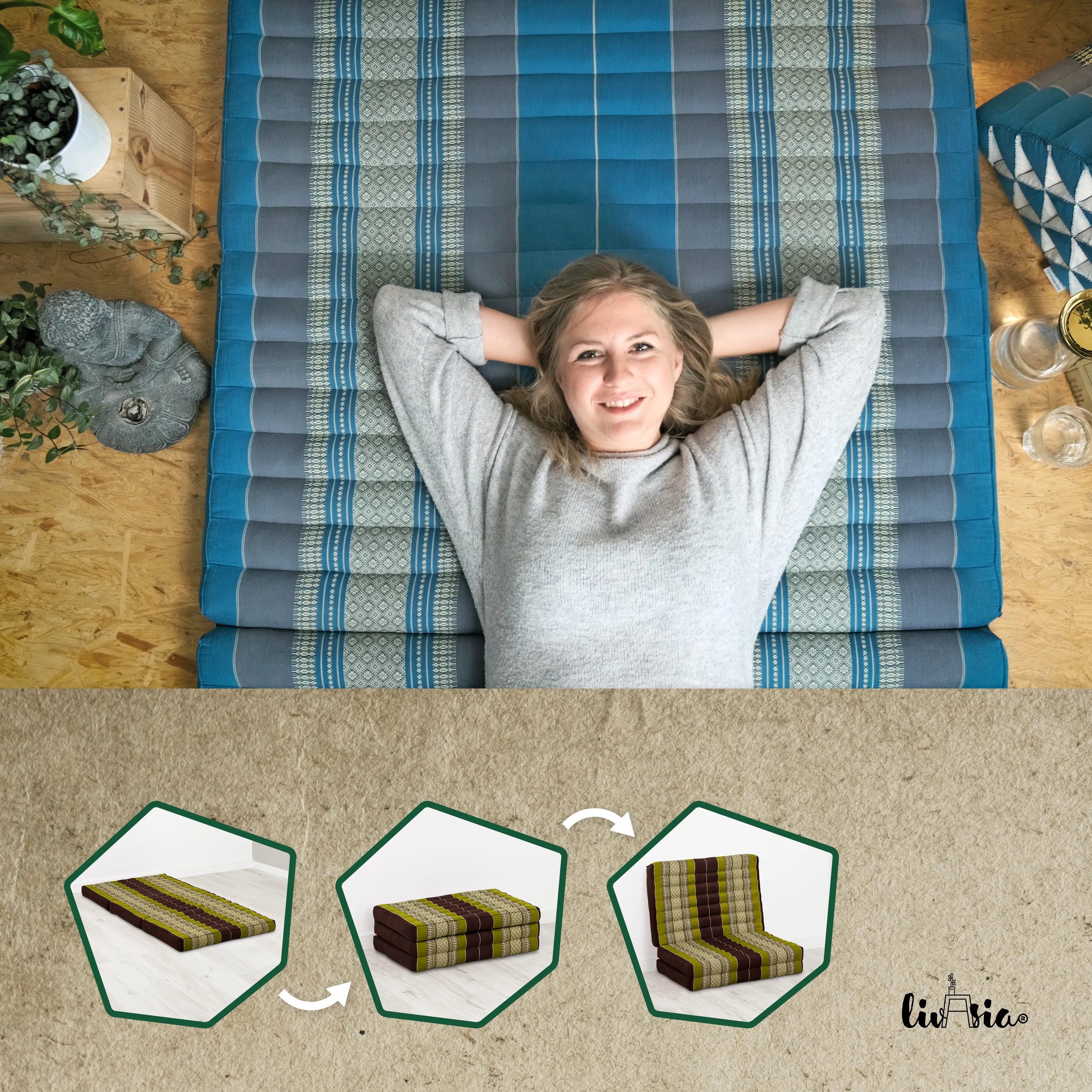 Colchoneta plegable infantil de kapok, ancho 70 cm