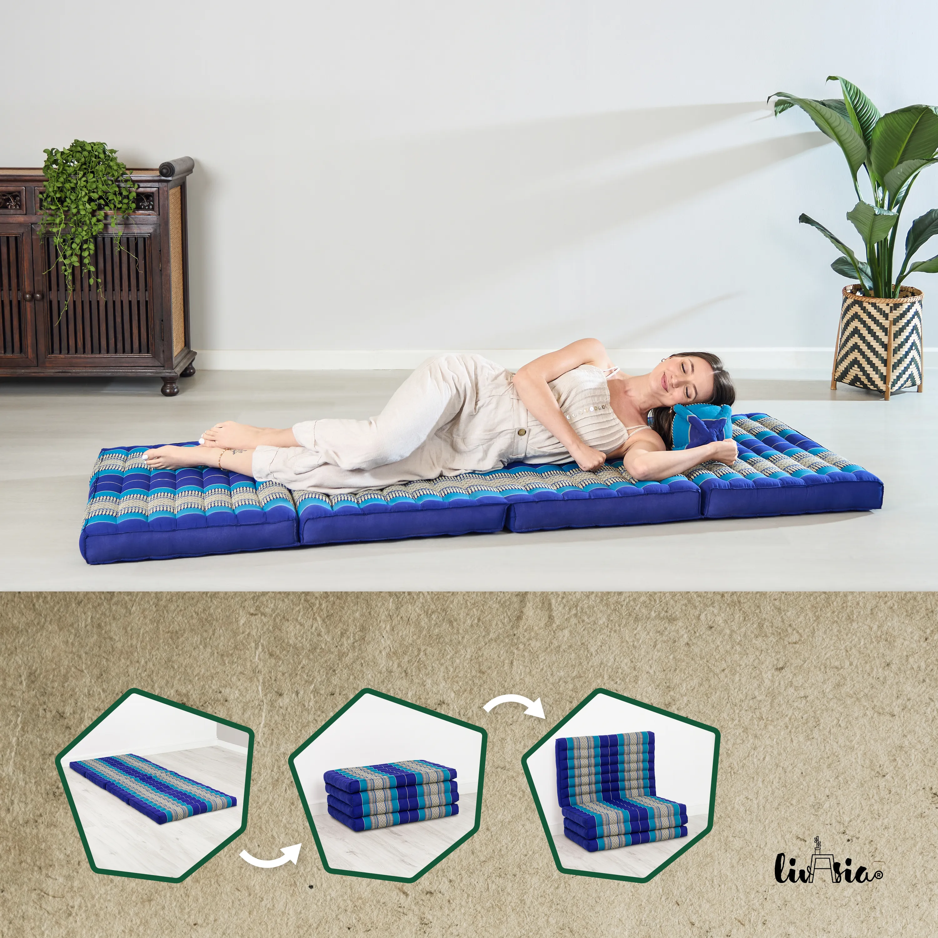 Colchoneta plegable de kapok, ancho 80 cm, Classic