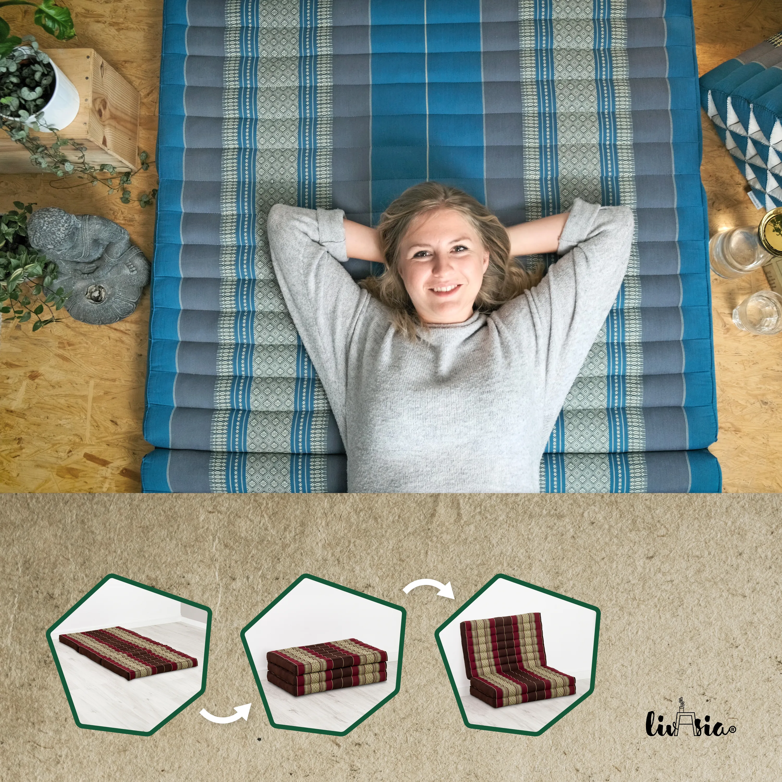Colchoneta plegable infantil de kapok, ancho 70 cm