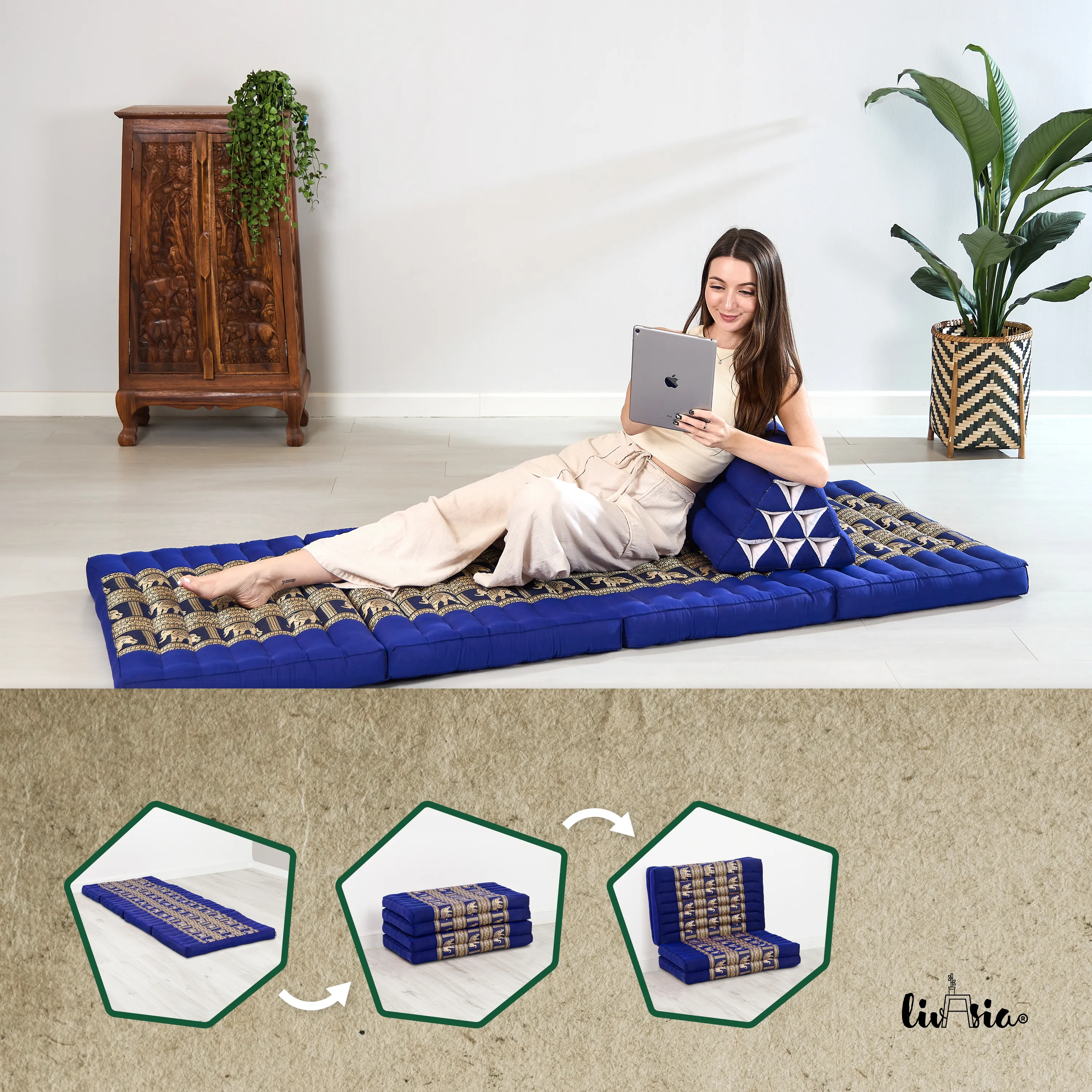 Colchoneta plegable de kapok, ancho 80 cm, Deluxe