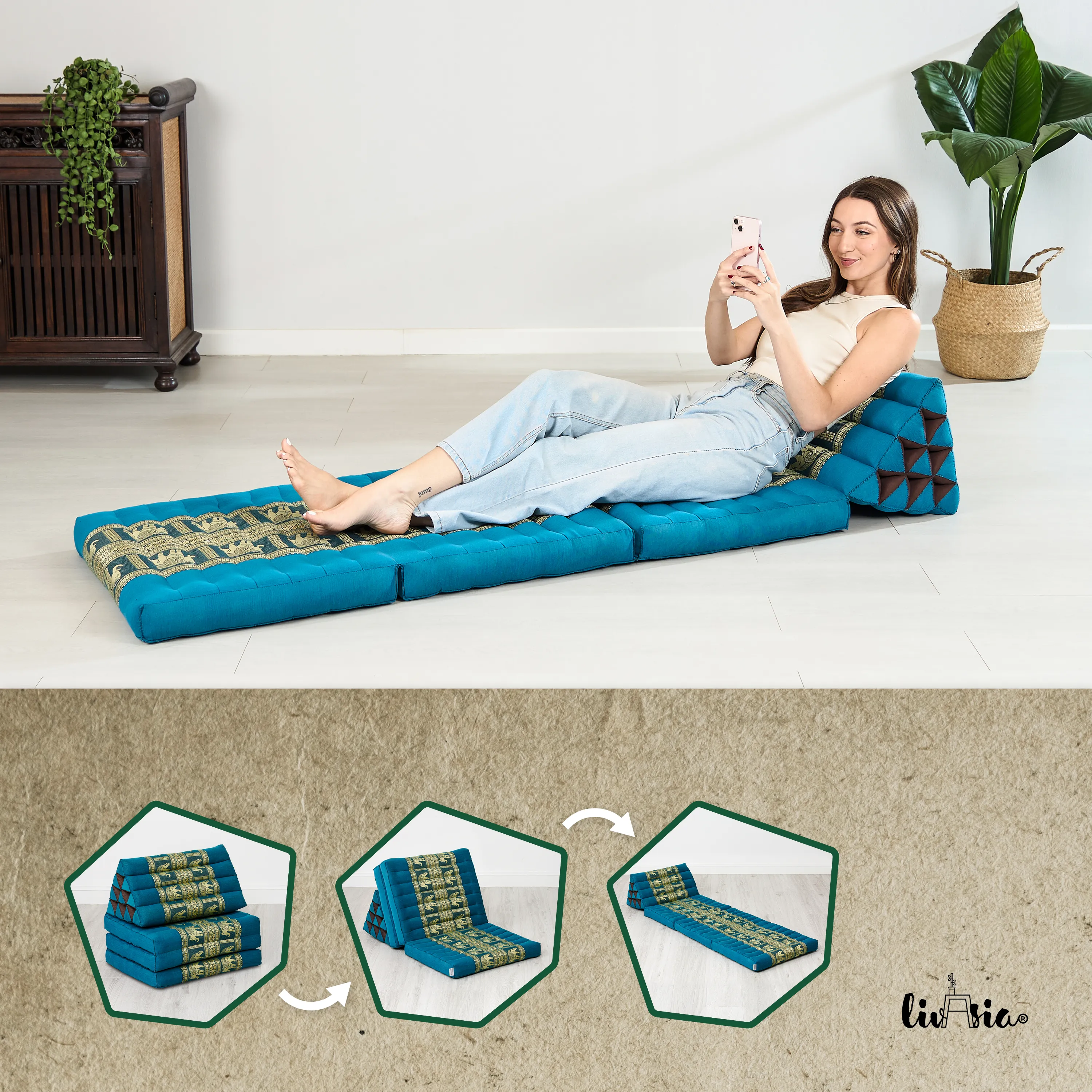 Cojín tailandés de kapok 3 cuerpos, Deluxe