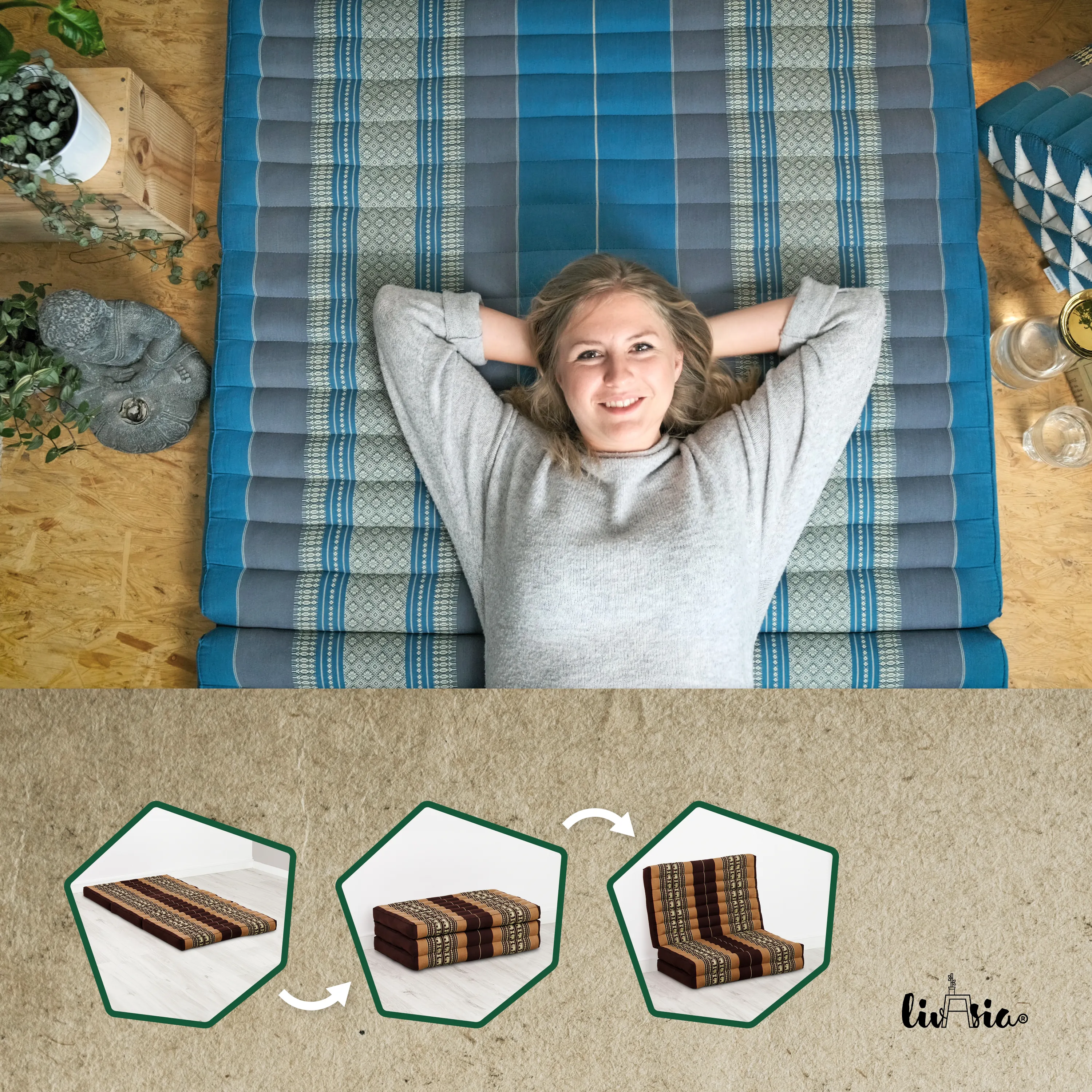 Colchoneta plegable infantil de kapok, ancho 70 cm