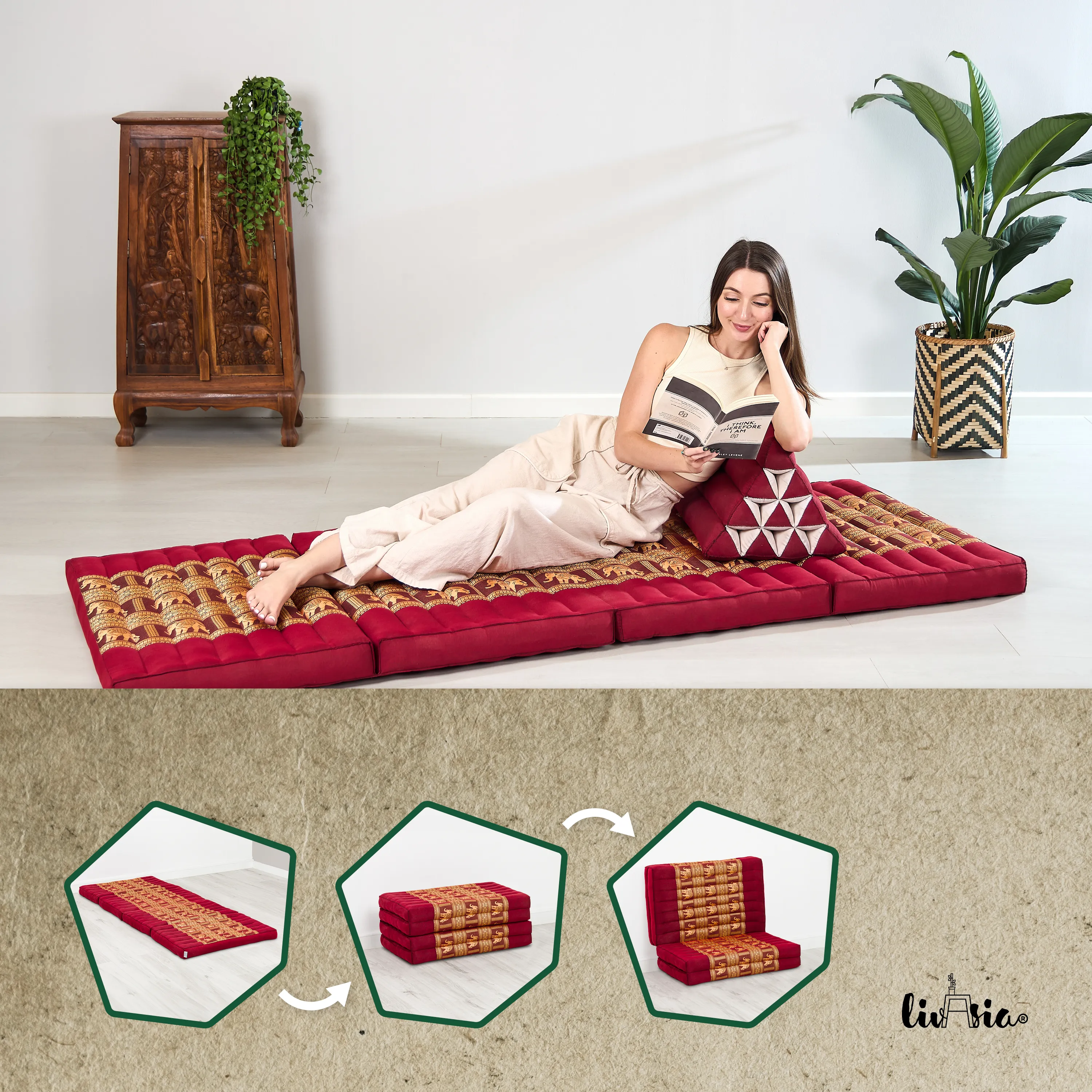 Colchoneta plegable de kapok, ancho 80 cm, Deluxe