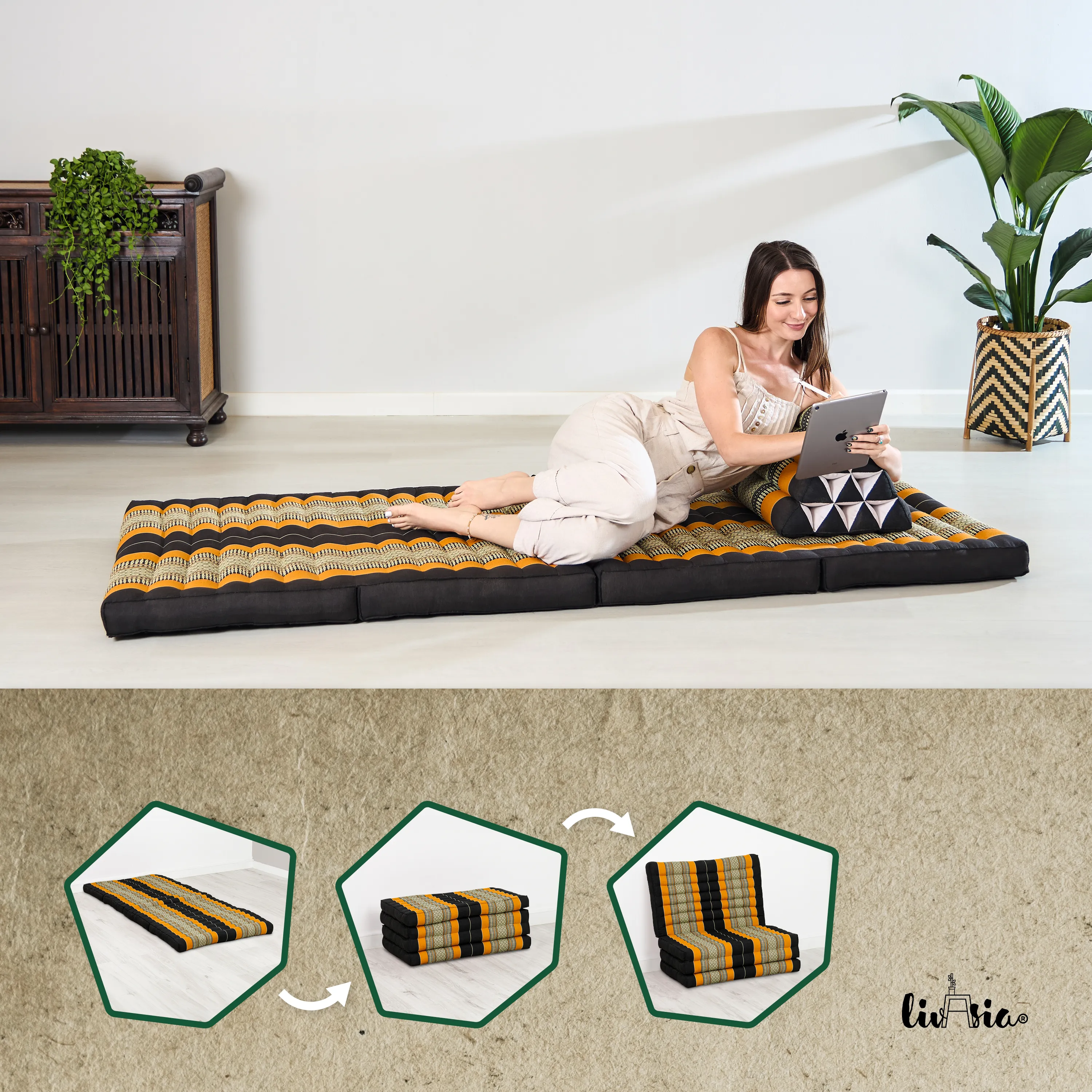 Colchoneta plegable de kapok, ancho 80 cm, Classic
