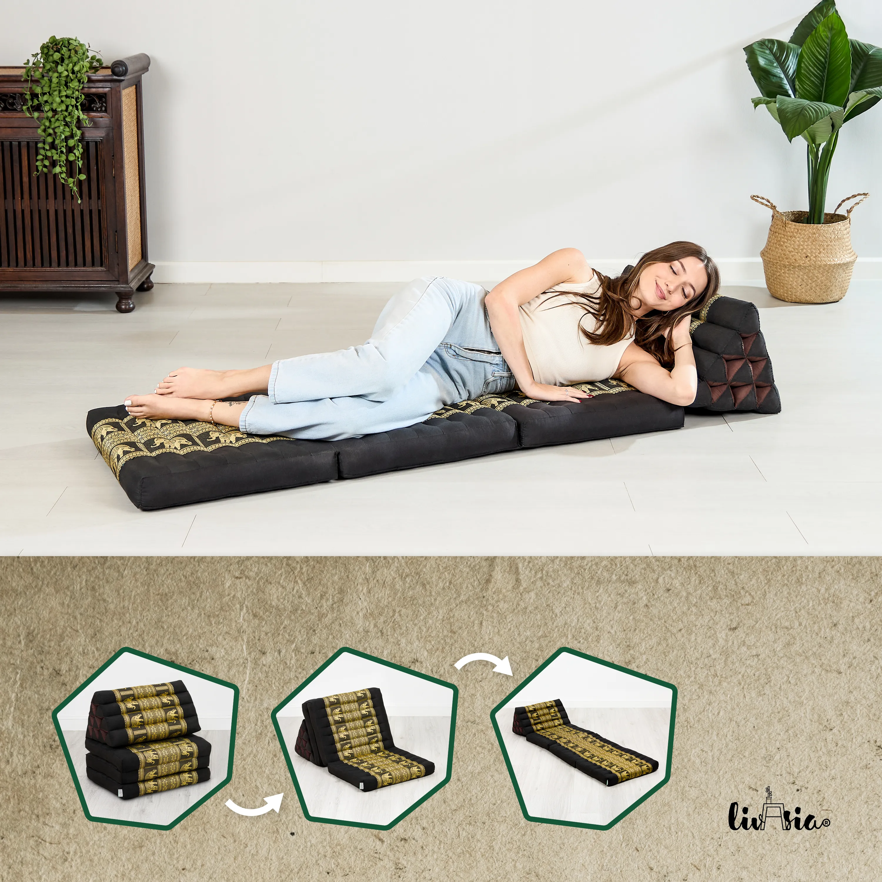 Cojín tailandés de kapok 3 cuerpos, Deluxe