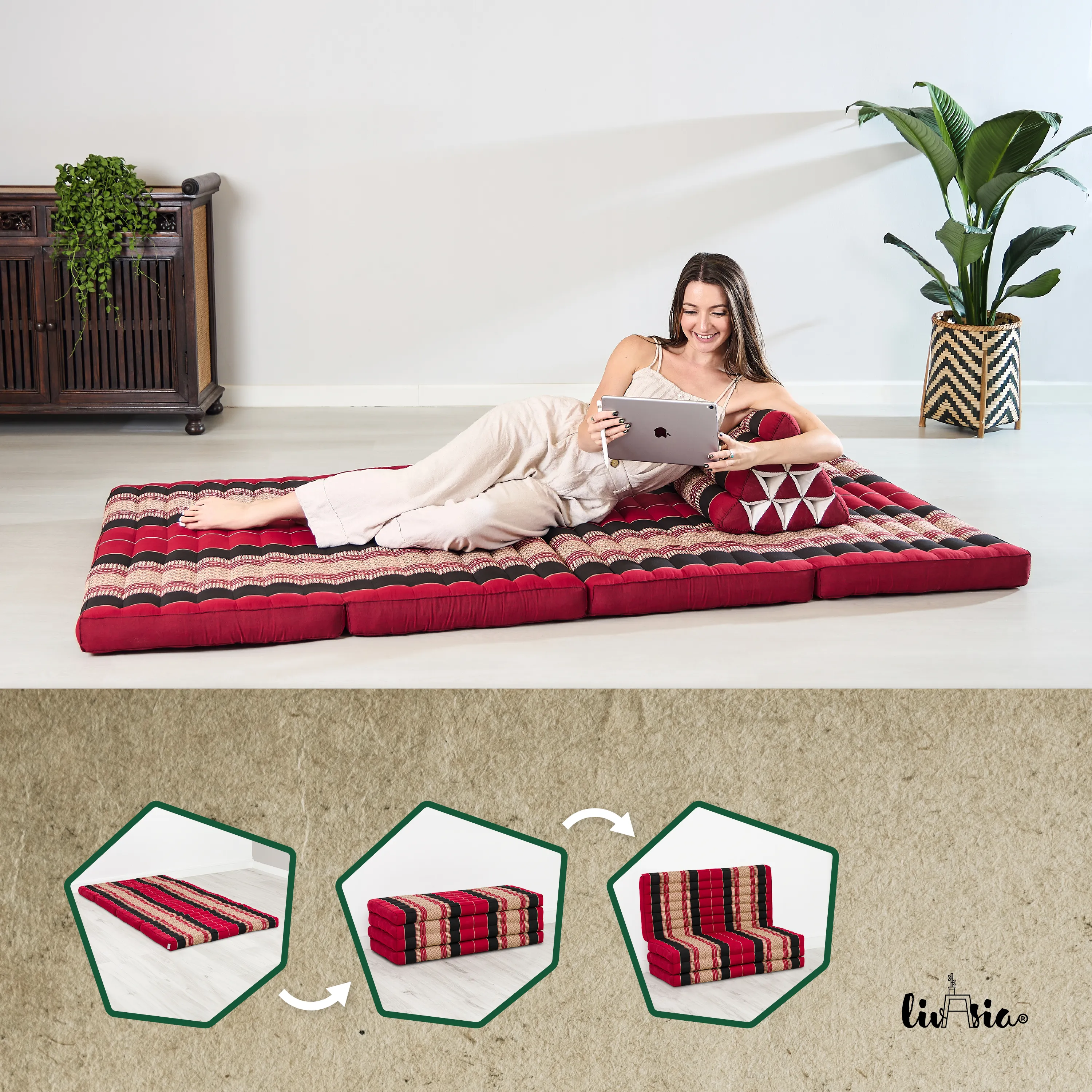 Colchoneta plegable de kapok, ancho 110 cm, Classic