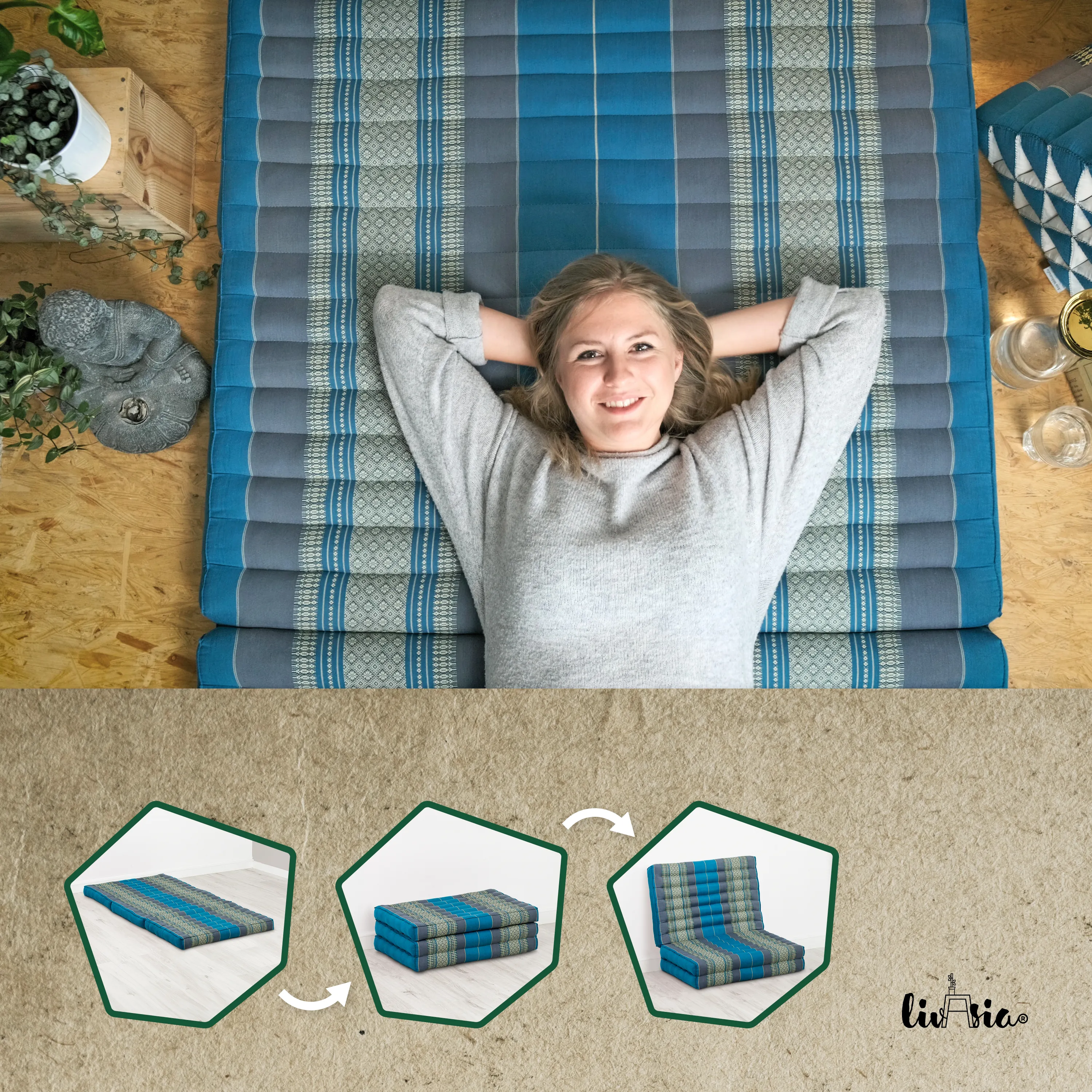 Colchoneta plegable infantil de kapok, ancho 70 cm