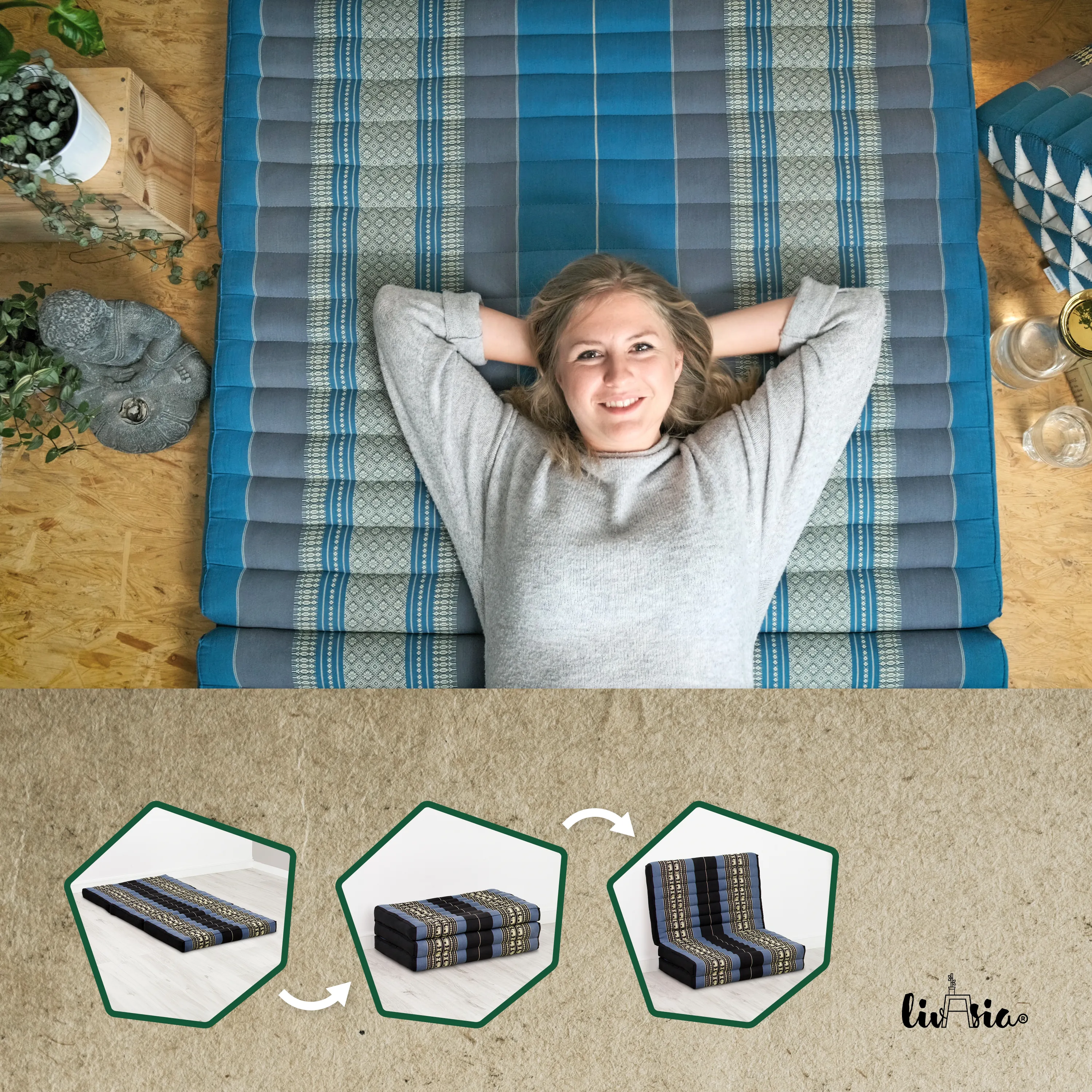 Colchoneta plegable infantil de kapok, ancho 70 cm