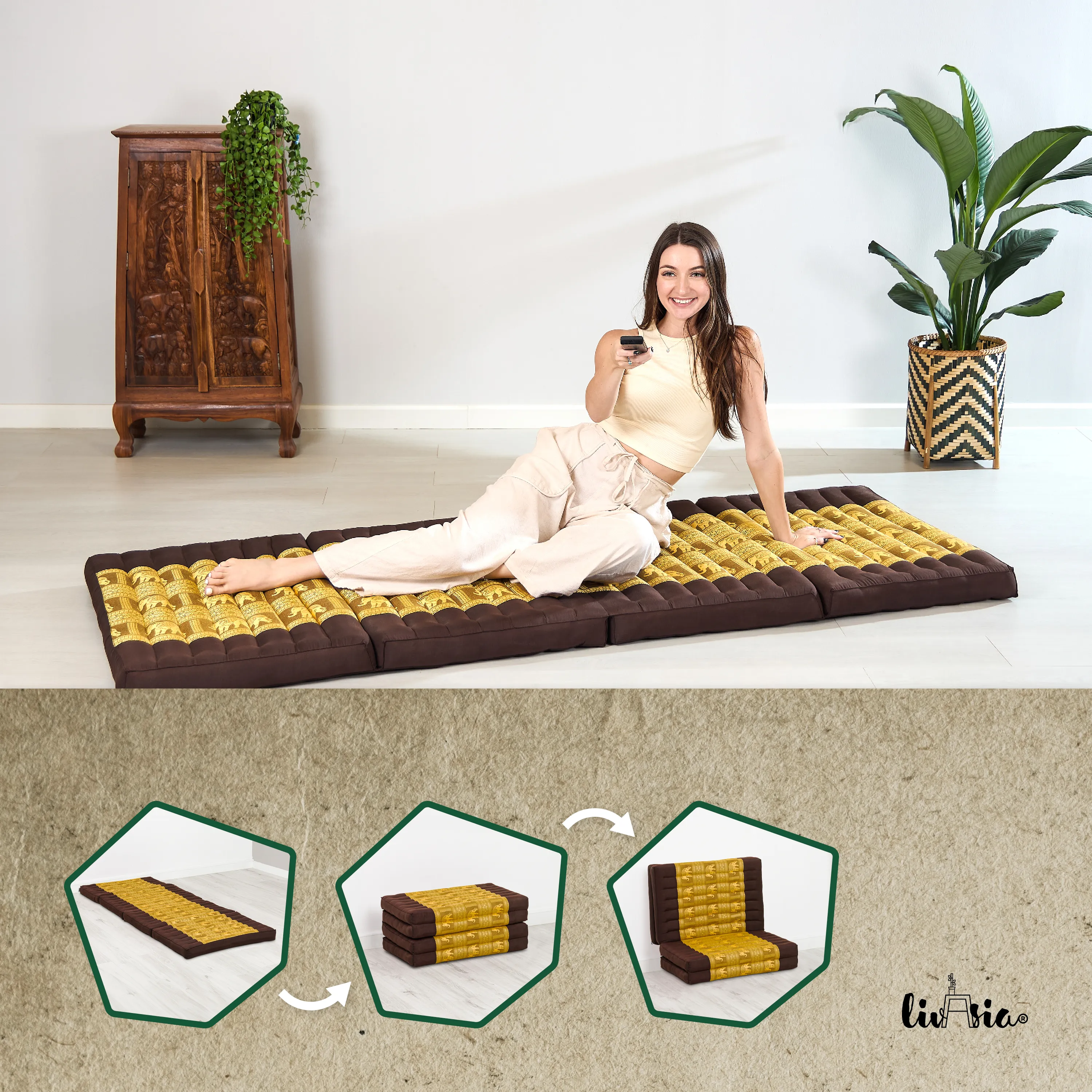 Colchoneta plegable de kapok, ancho 80 cm, Deluxe