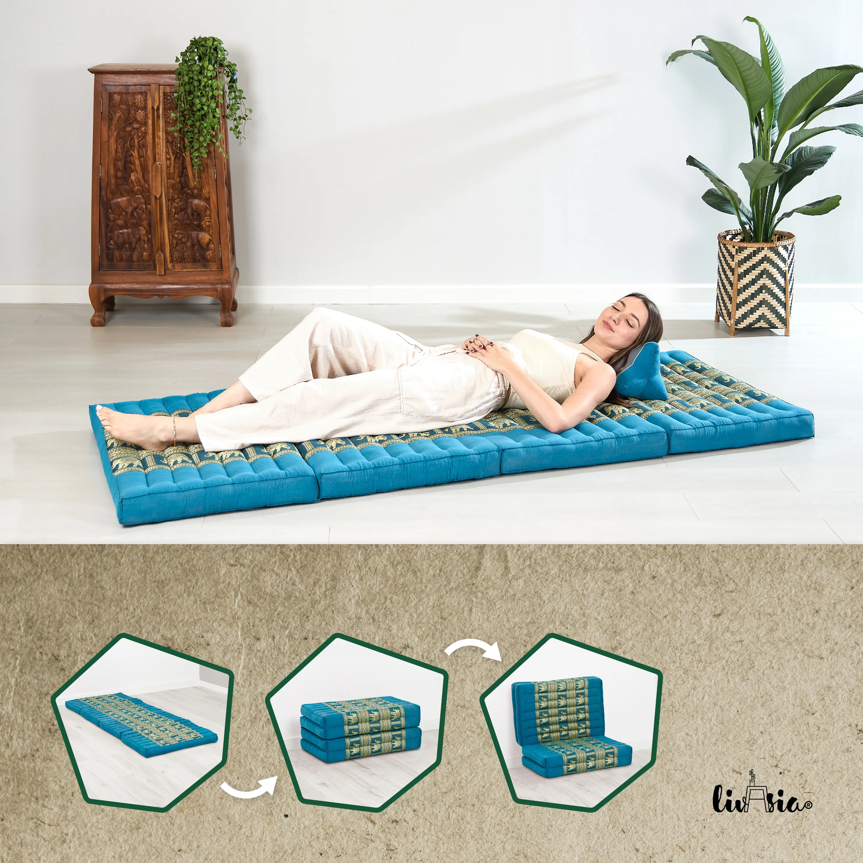 Colchoneta plegable de kapok, ancho 80 cm, Deluxe