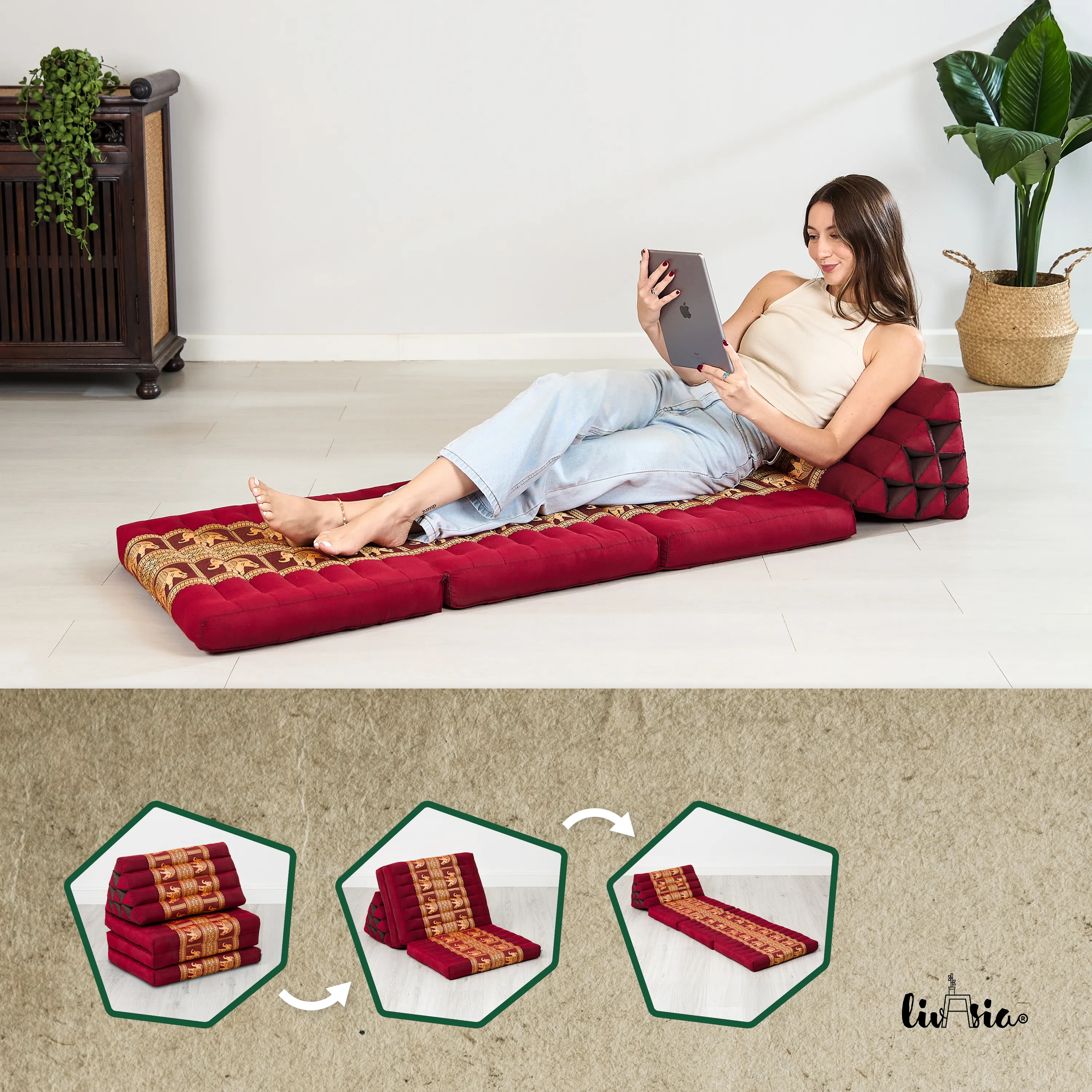 Cojín tailandés de kapok 3 cuerpos, Deluxe