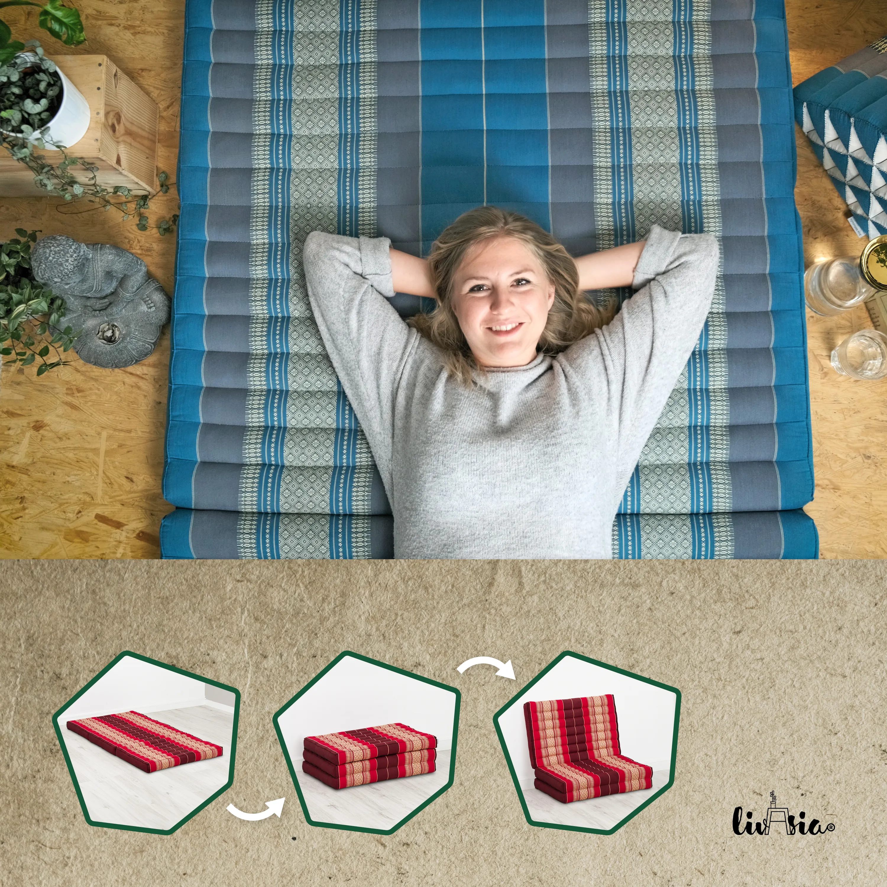Colchoneta plegable infantil de kapok, ancho 70 cm