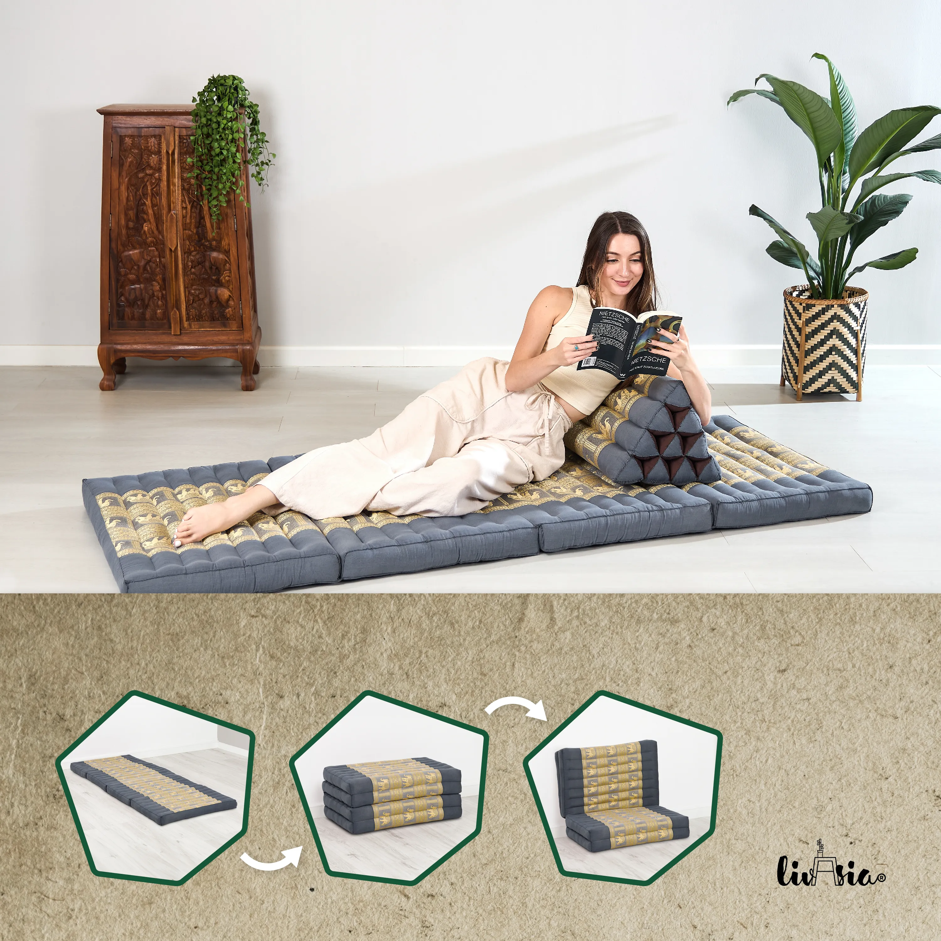 Colchoneta plegable de kapok, ancho 80 cm, Deluxe