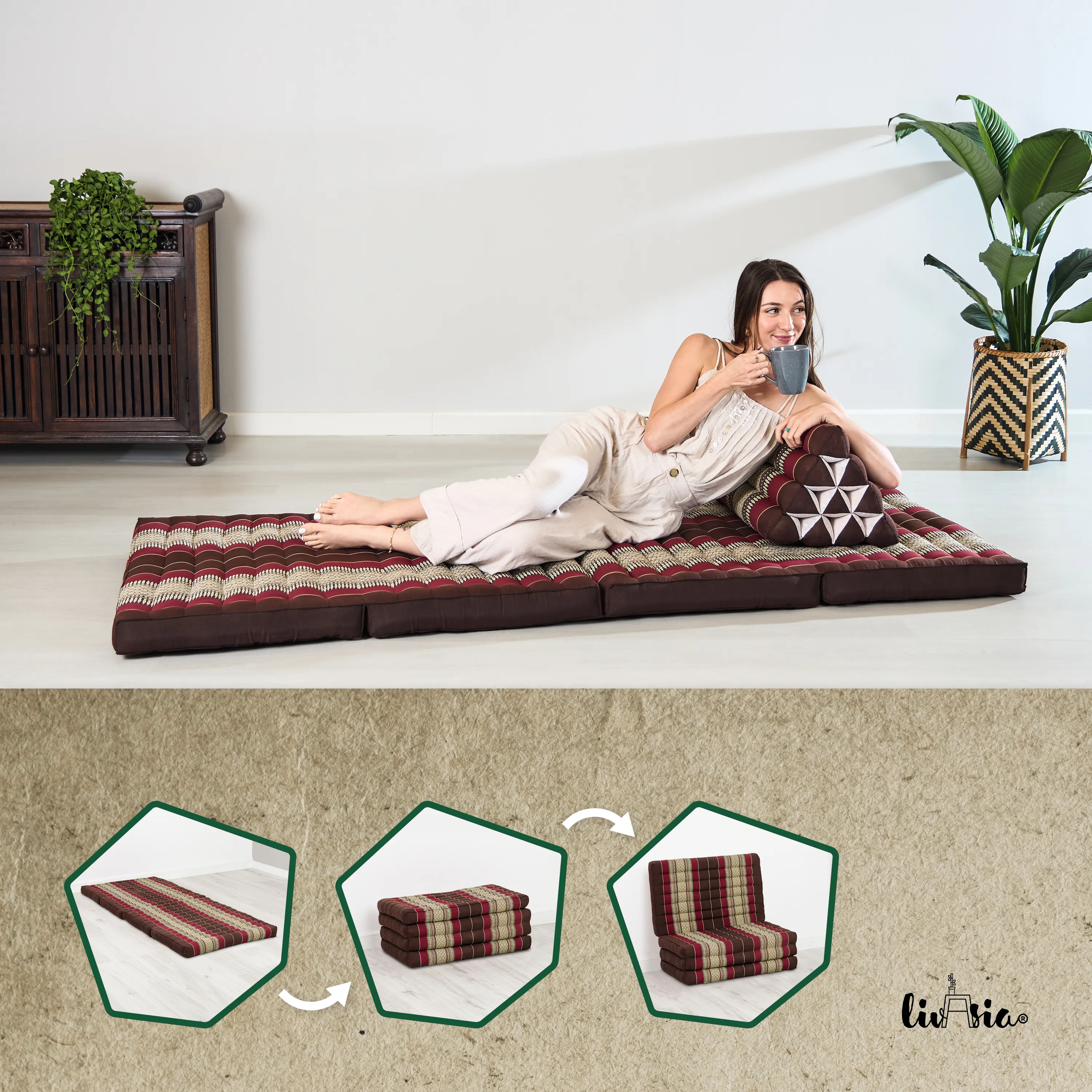 Colchoneta plegable de kapok, ancho 80 cm, Classic