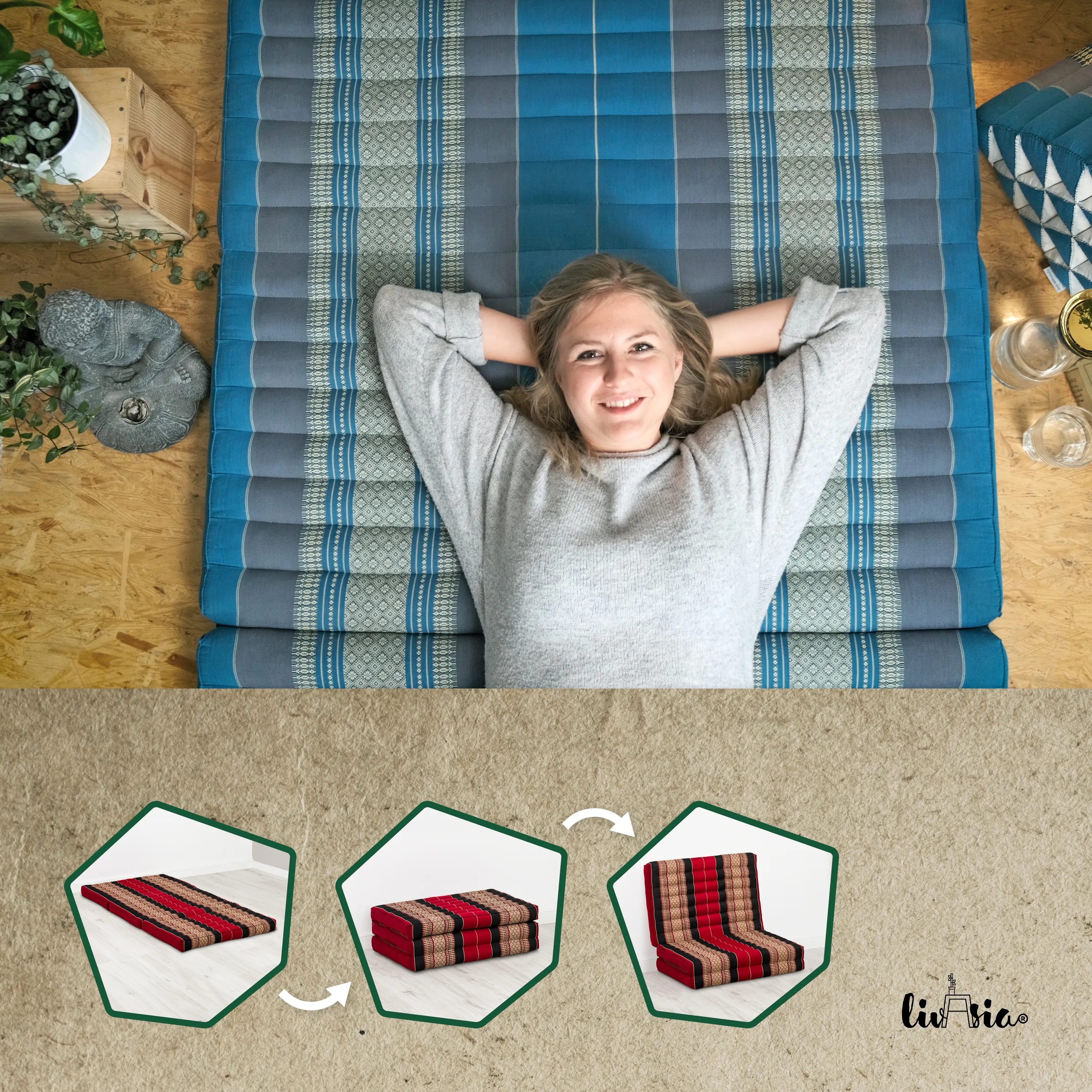 Colchoneta plegable infantil de kapok, ancho 70 cm