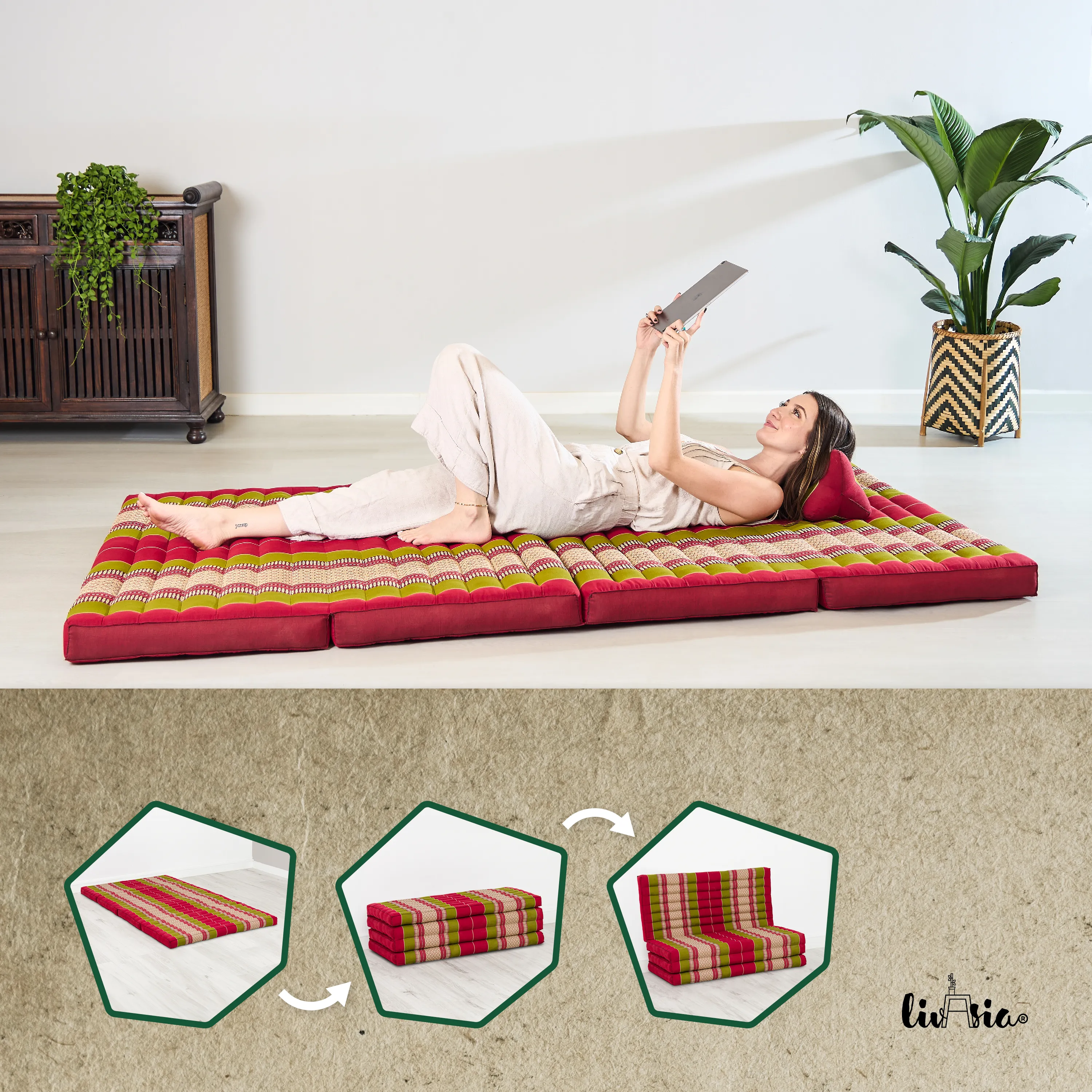 Colchoneta plegable de kapok, ancho 110 cm, Classic