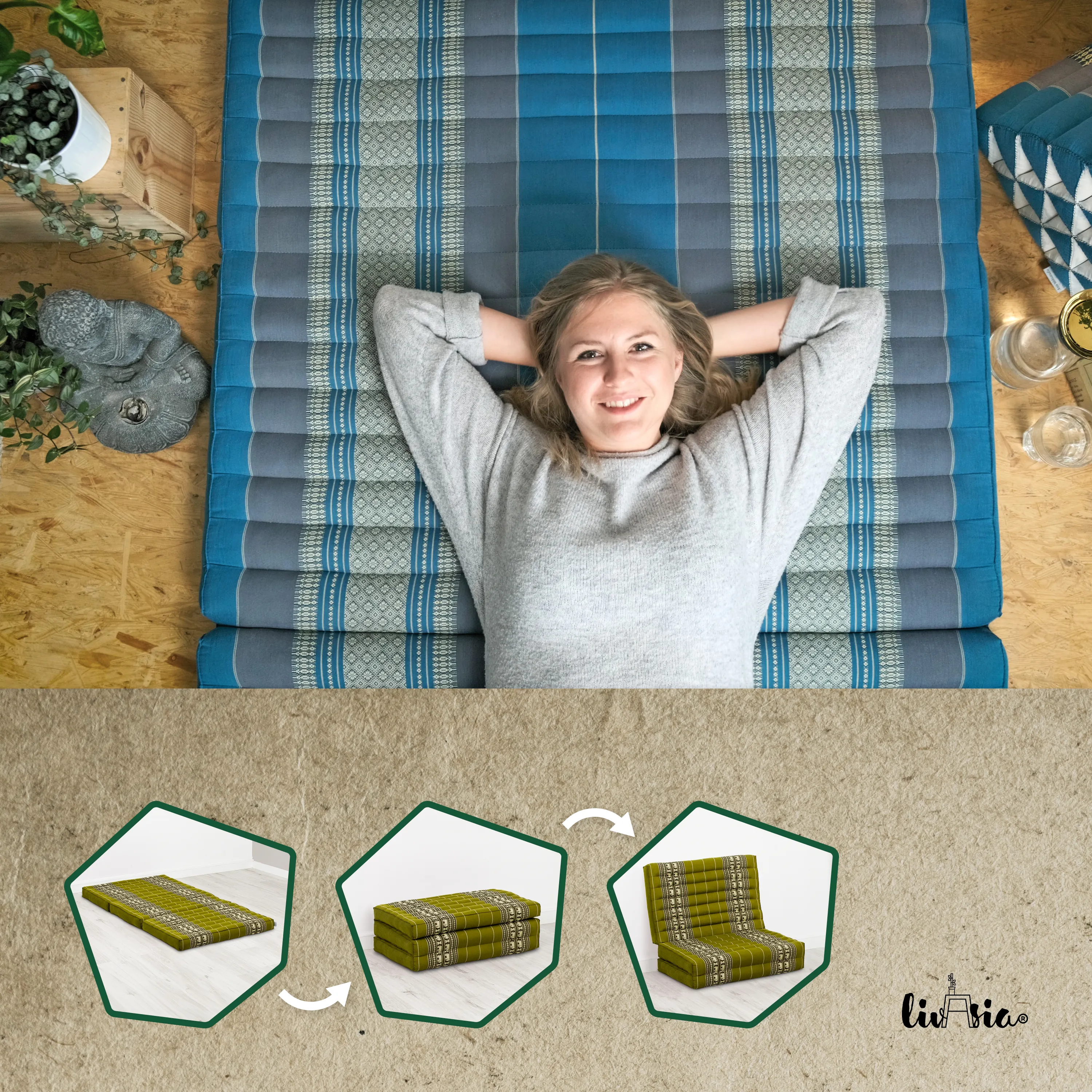 Colchoneta plegable infantil de kapok, ancho 70 cm