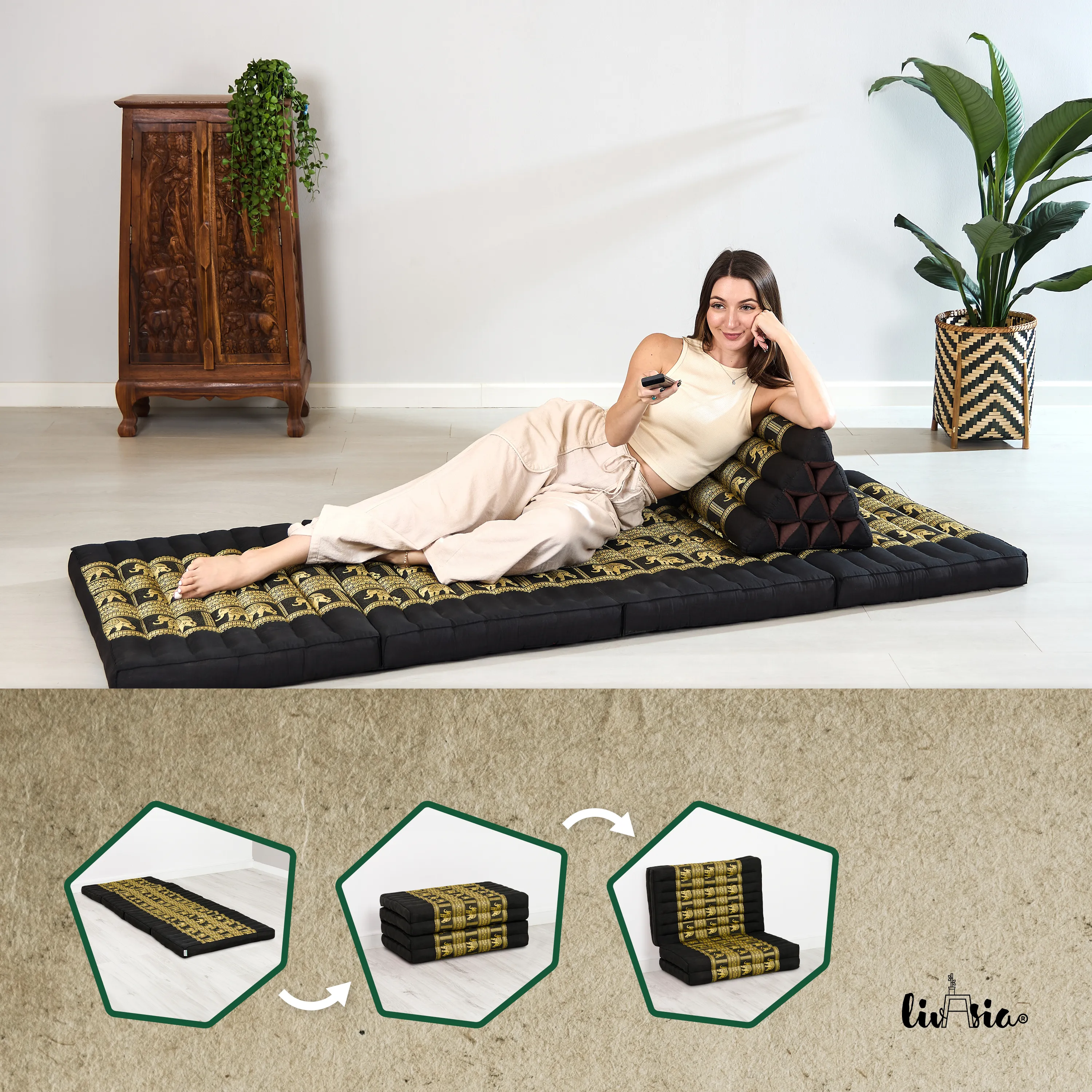 Colchoneta plegable de kapok, ancho 80 cm, Deluxe